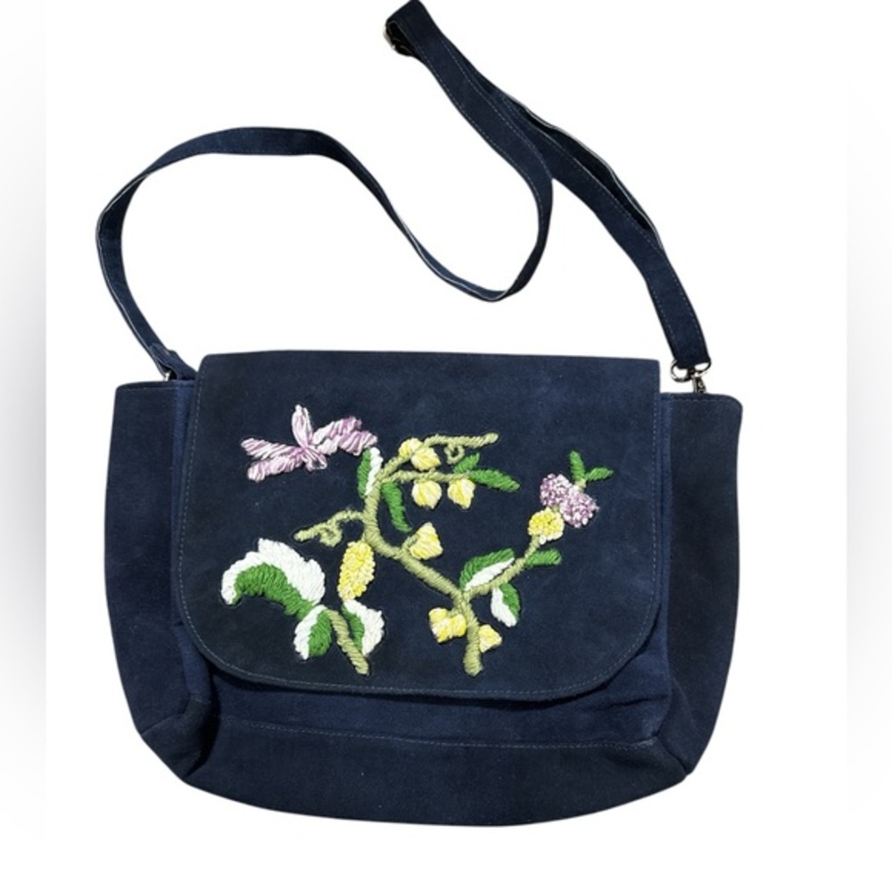 Embroidered Leather Crossbody Bag By Raj New With Tags